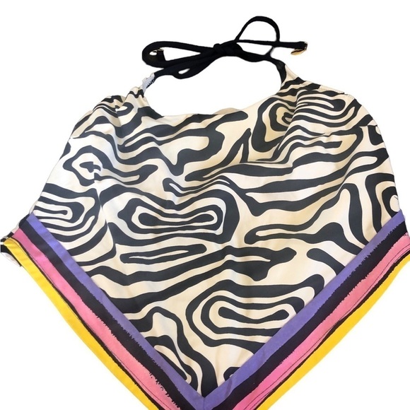 Trina Turk Hankerchief Bikini Halter Top Zebra Print with Bright Stripes Sz. 8 - Picture 2 of 8
